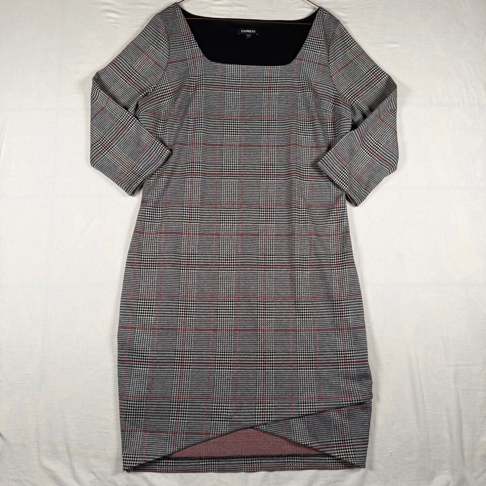 EXPRESS Women's Glen Plaid Square-Neck Sheath Dress with Tulip Hem